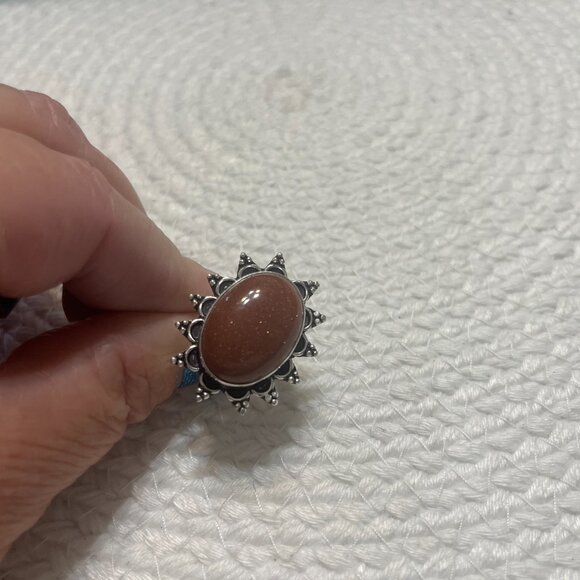 Sparkling GOLD SUNSTONE Handmade Sterling 925 Ring Size 9.75 #313D - Picture 3 of 3